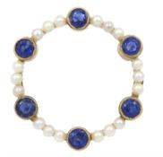 9ct gold sapphire and pearl wreath brooch