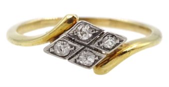 Early-mid 20th century 9ct gold milgrain set four stone diamond kite shaped ring