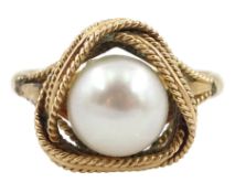 14ct gold single stone pearl knot design ring