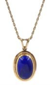 9ct gold single stone oval lapis lazuli pendant necklace