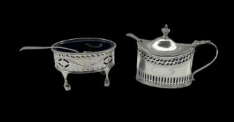 George III silver oval salt with pierced and engraved decoration