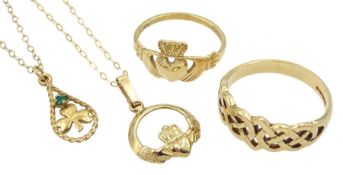 Irish gold Claddagh ring and pendant necklace