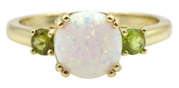 Silver-gilt opal and peridot ring