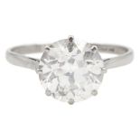 Platinum single stone old cut diamond ring with heart shaped gallery