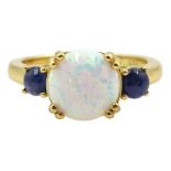 Silver-gilt sapphire and opal ring