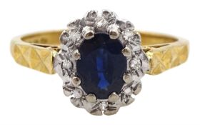 18ct gold oval sapphire and diamond cluster ring