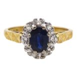 18ct gold oval sapphire and diamond cluster ring