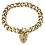 9ct gold curb link bracelet with heart locket clasp