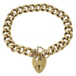 9ct gold curb link bracelet with heart locket clasp