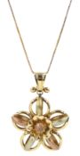 9ct gold openwork flower and heart pendant necklace