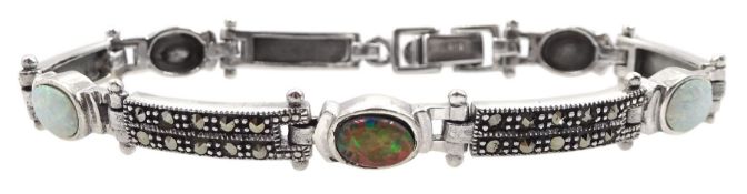 Silver two-tone opal and marcasite bracelet