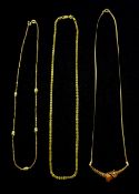 18ct gold bead necklace and two 9ct gold necklaces
