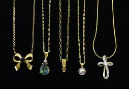 Five 9ct gold stone set pendant necklaces including fancy champagne diamond