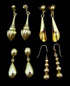 Four pairs of 9ct gold pendant earrings