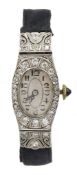 Art Deco platinum milgrain set diamond manual wind lever wristwatch