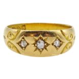 Edwardian 18ct gold gypsy set three stone diamond ring