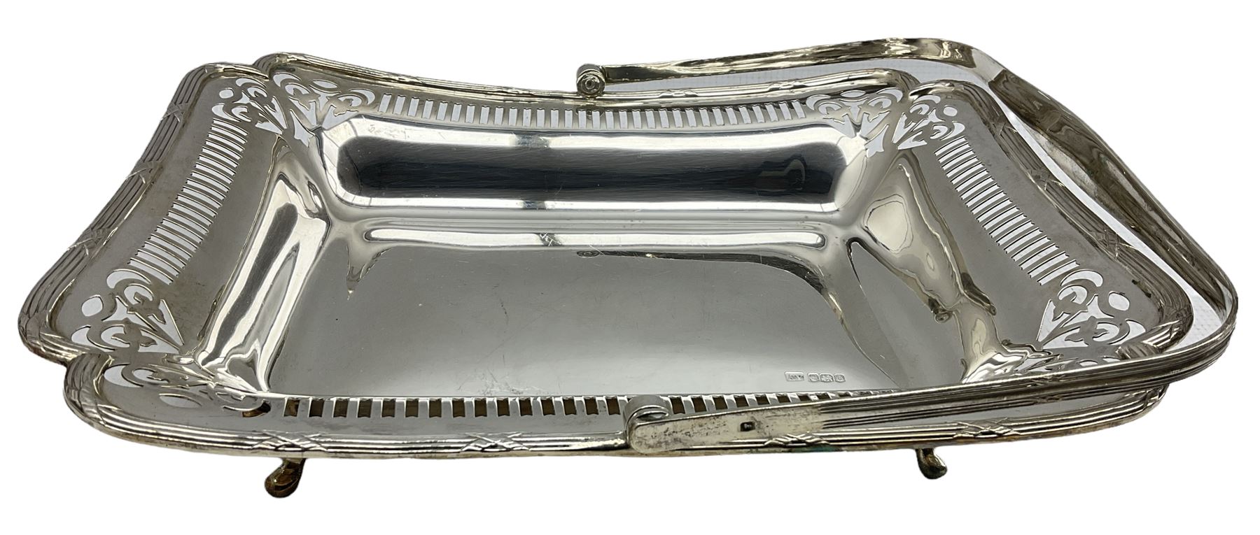 Silver rectangular cake basket with swing handle