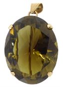 14ct gold large oval smokey quartz pendant