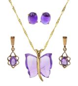 Gold amethyst butterfly pendant necklace