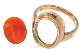 Early 20th century 9ct rose gold carnelian intaglio deer head ring