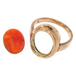 Early 20th century 9ct rose gold carnelian intaglio deer head ring