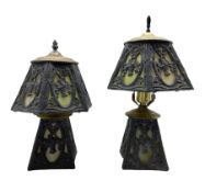 Pair of early 20th century slag glass table lamps