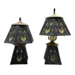 Pair of early 20th century slag glass table lamps