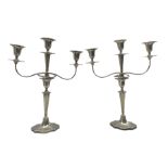 Pair of Walker & Hall three-branch silver-plated candelabra