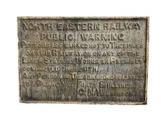 Cast iron North Eastern railway trespass sign 62cm x 92cm