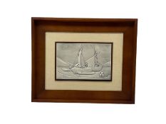 Italian white metal plaque depicting fishing boats