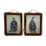 Pair of late 19th century Chinese paintings on rice paper of a seated Emperor and Empress in full dr