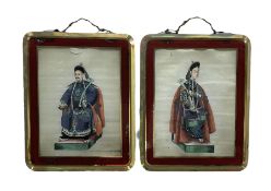 Pair of late 19th century Chinese paintings on rice paper of a seated Emperor and Empress in full dr