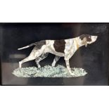 Pietra Dura plaque inlaid with marble depicting a hunting dog in undergrowth with wide frame 8cm x 1