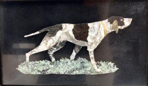 Pietra Dura plaque inlaid with marble depicting a hunting dog in undergrowth with wide frame 8cm x 1
