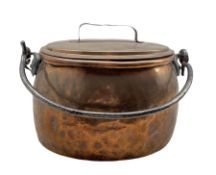 18th century oval copper cooking pot with wrought iron handle