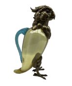Novelty glass claret jug in the form of a parakeet with glass body and handle with gilt hinged head