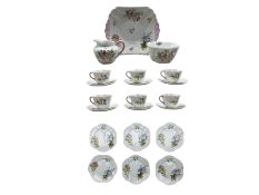 Shelley 'Wild Flowers' pattern tea set comprising six cups and saucers