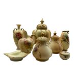 Royal Worcester pot pourri vase with pierced cover decorated with flowers on a blush ivory ground