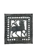 Pierced cast metal plaque depicting Lamb of God