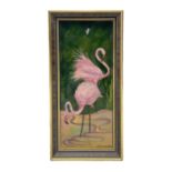 Camille Faur� (French 1874-1956): Limoges rectangular enamelled plaque 'The Pink Flamingos'