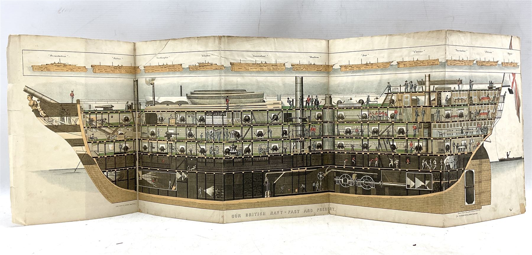'The Section of an English First Rate Ship of War'19th century engraving with hand colouring pub. by - Image 2 of 2