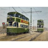 L Bailey (British 20th century): Liverpool Trams