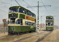 L Bailey (British 20th century): Liverpool Trams