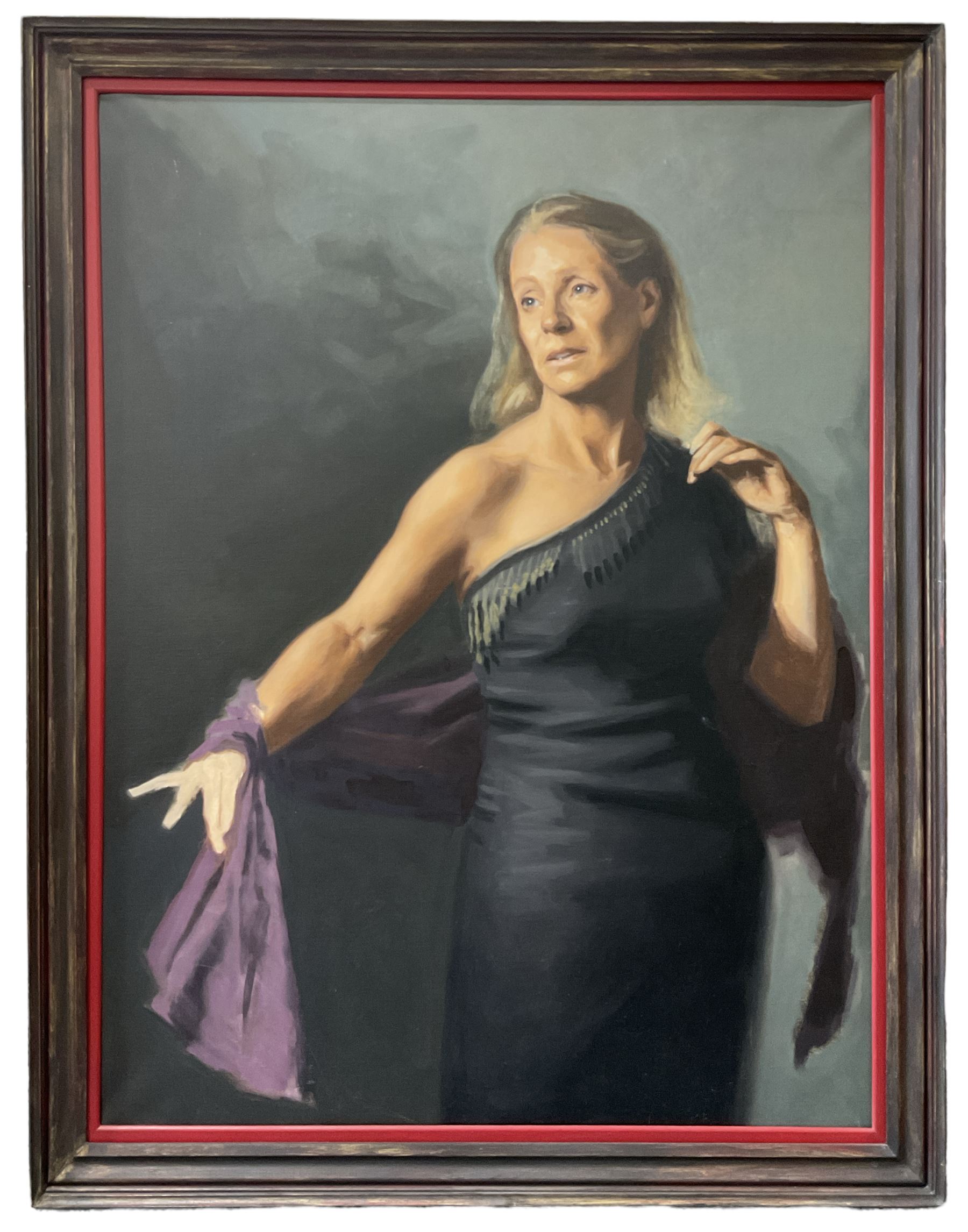 English School (mid 20th century): Three Quarter Length Portrait of a Woman in an Evening Gown with - Image 2 of 2