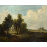 J C Baylis (British Naïve 19th century): A Conversation under the Trees, oil on canvas signed