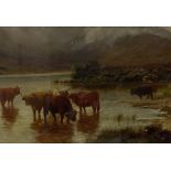 Scottish School (19th century): Highland Cows Watering at Loch
