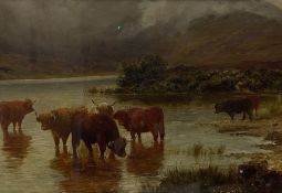 Scottish School (19th century): Highland Cows Watering at Loch