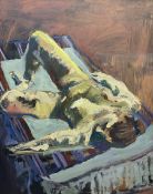 Sharman Green (British Contemporary): Reclining Female Nude Sunbathing on Lounger