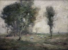 John Robert Sutherland (British 1870-1933): Sheep Grazing in an Open Pasture