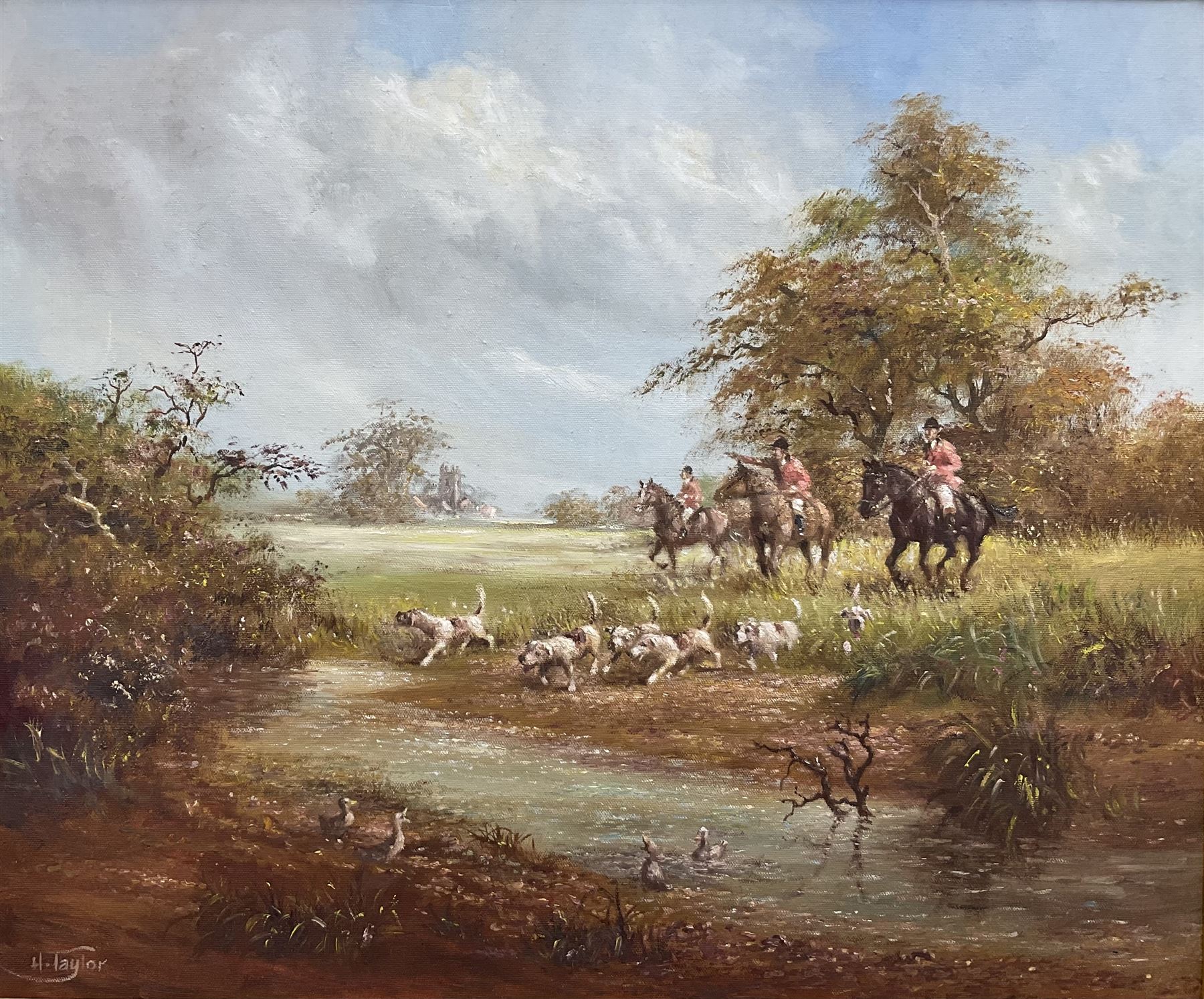H Taylor (20th century): The Hunt clearing a River